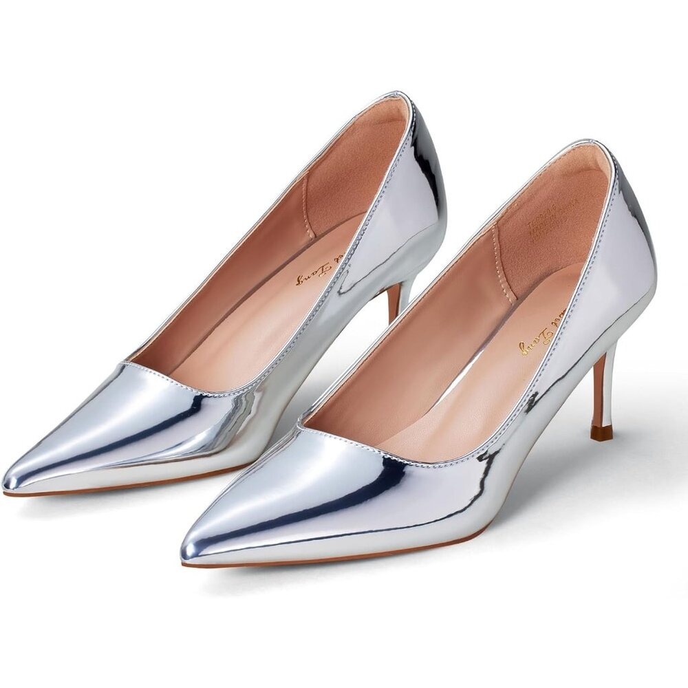 💫 Women Silver Short Sexy Heel Pointed Toe Comfort Work Office Prom Party Shoe